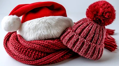 Santa Hat And Red Winter Knitwear Set