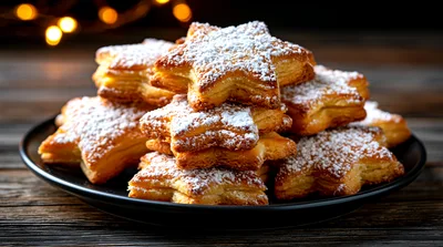 Star Shaped Puff Pastry Cookies With Powdered Sugar
