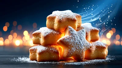 Stack Of Star Shaped Christmas Cookies With Powdered Sugar