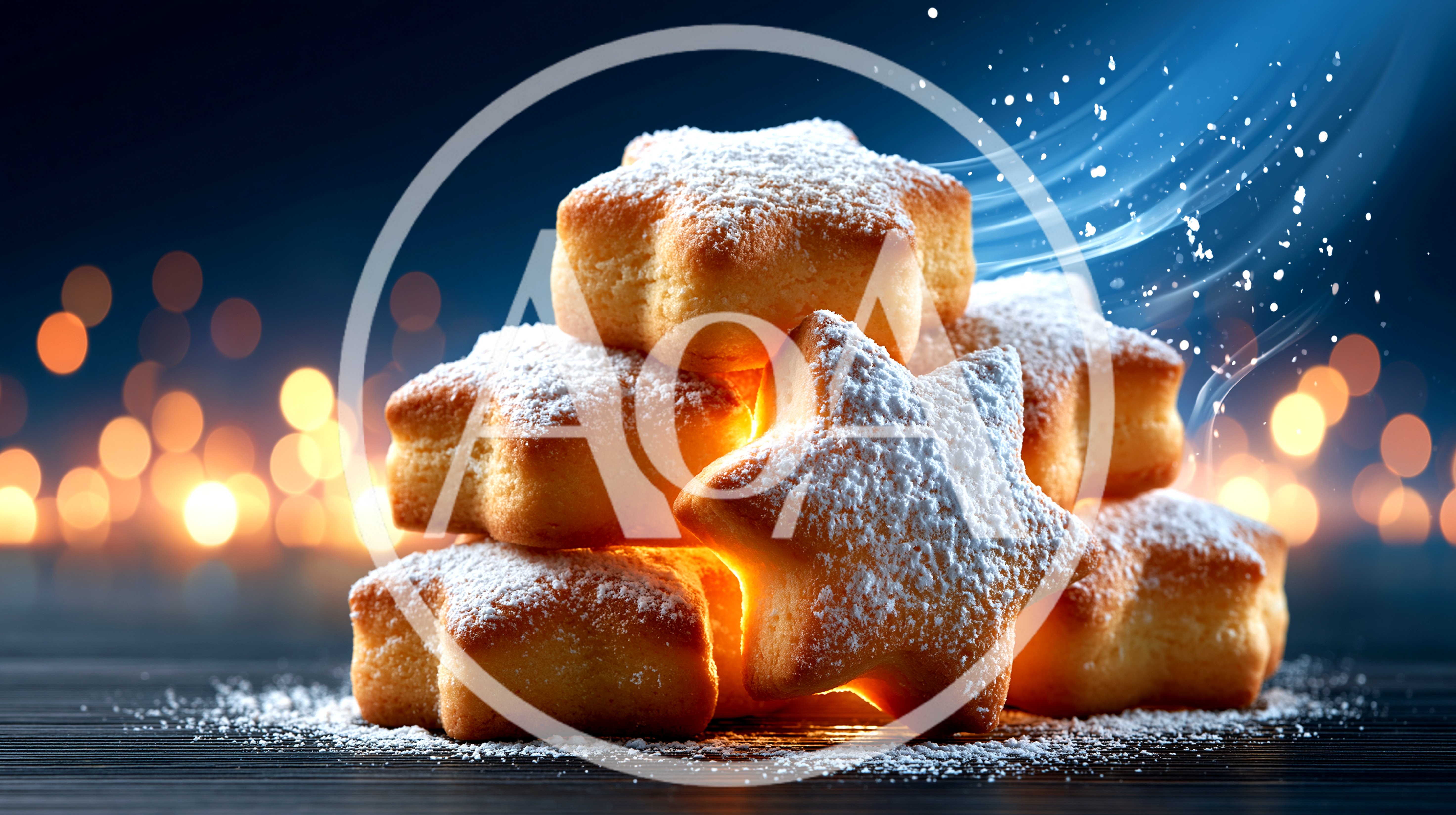 Stack Of Star Shaped Christmas Cookies With Powdered Sugar