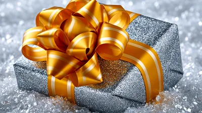 Silver Gift Box With Golden Ribbon Bow