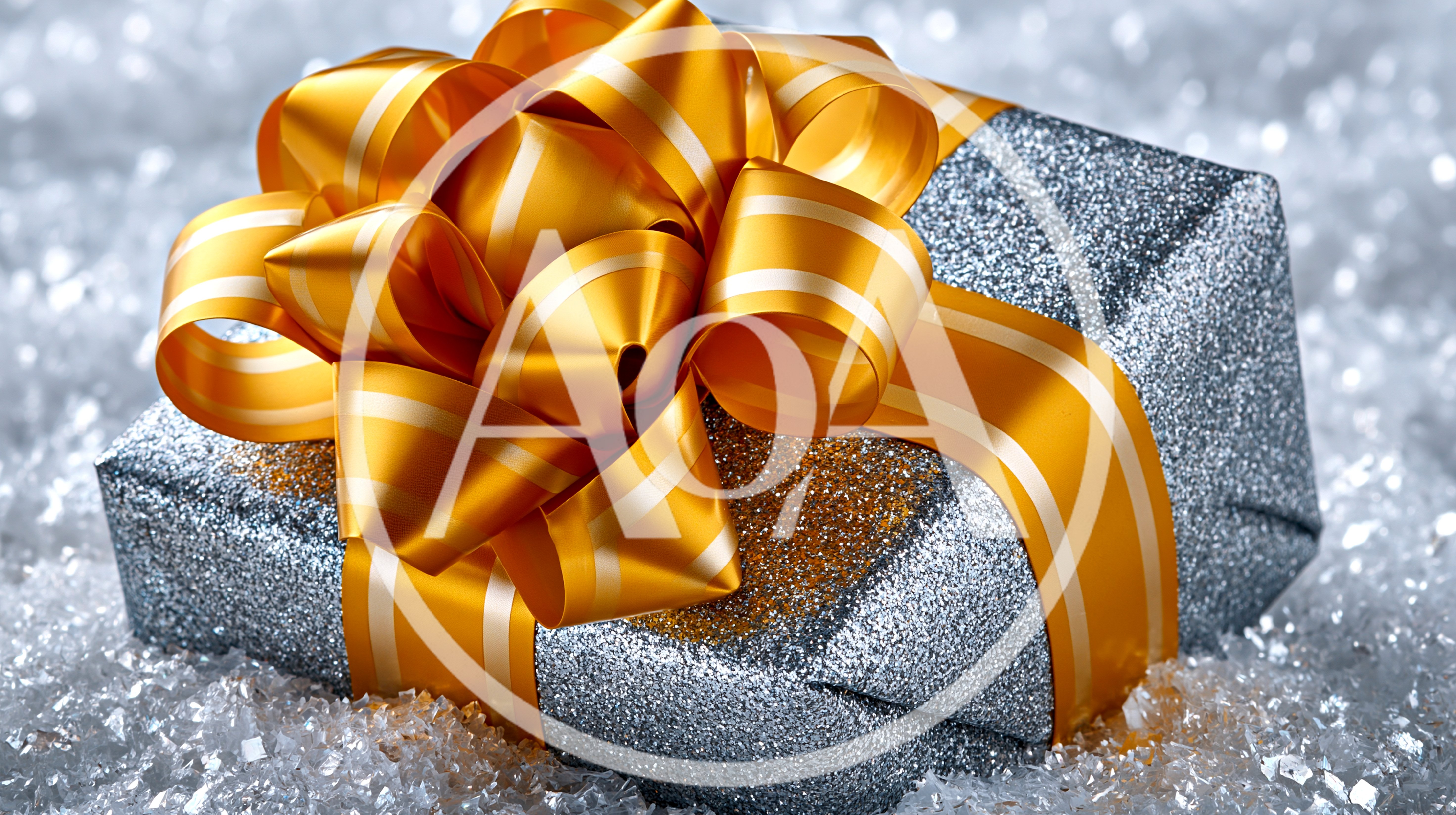 Silver Gift Box With Golden Ribbon Bow