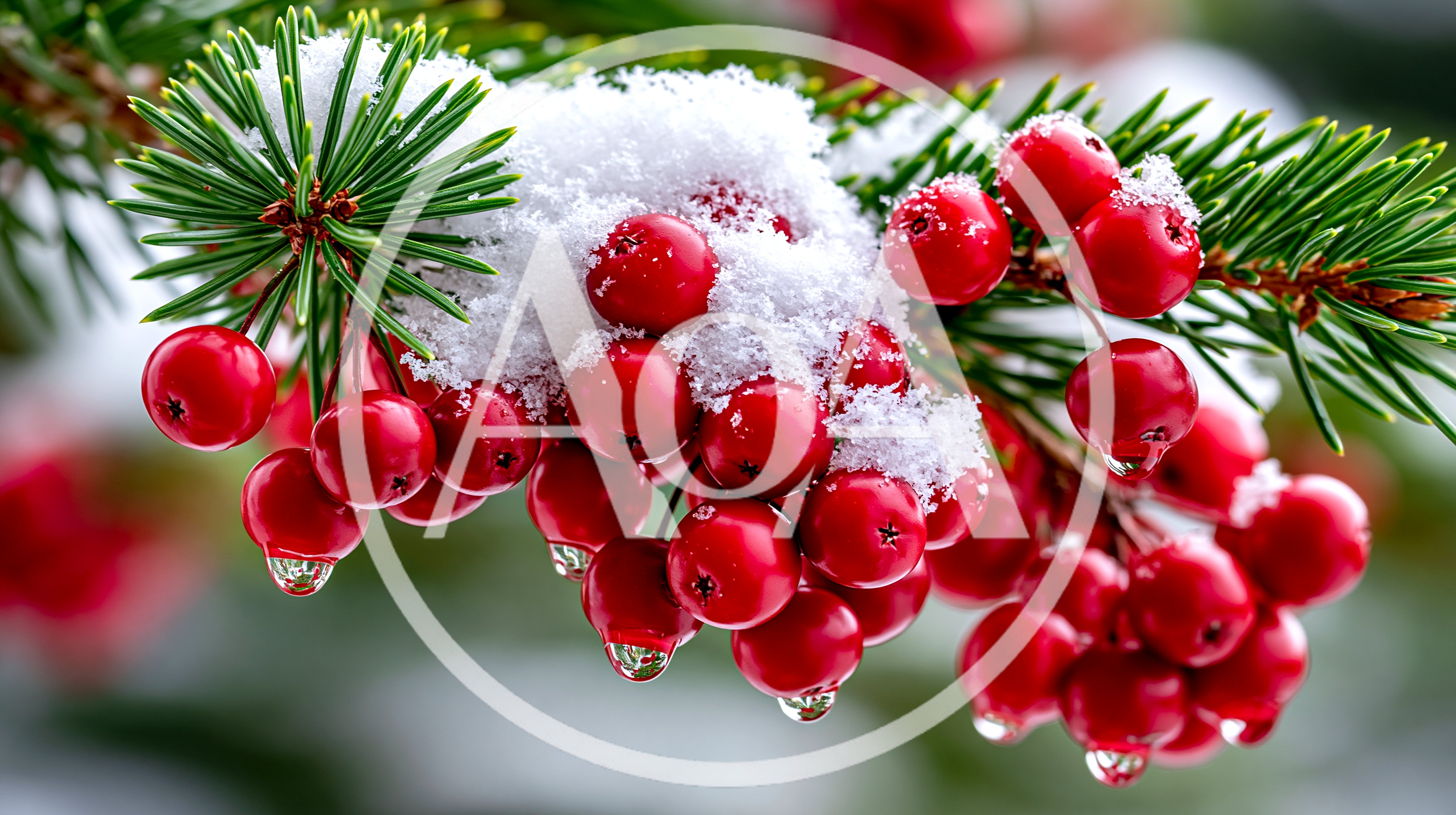 Red Holly Berries Covered In Fresh Winter Snow