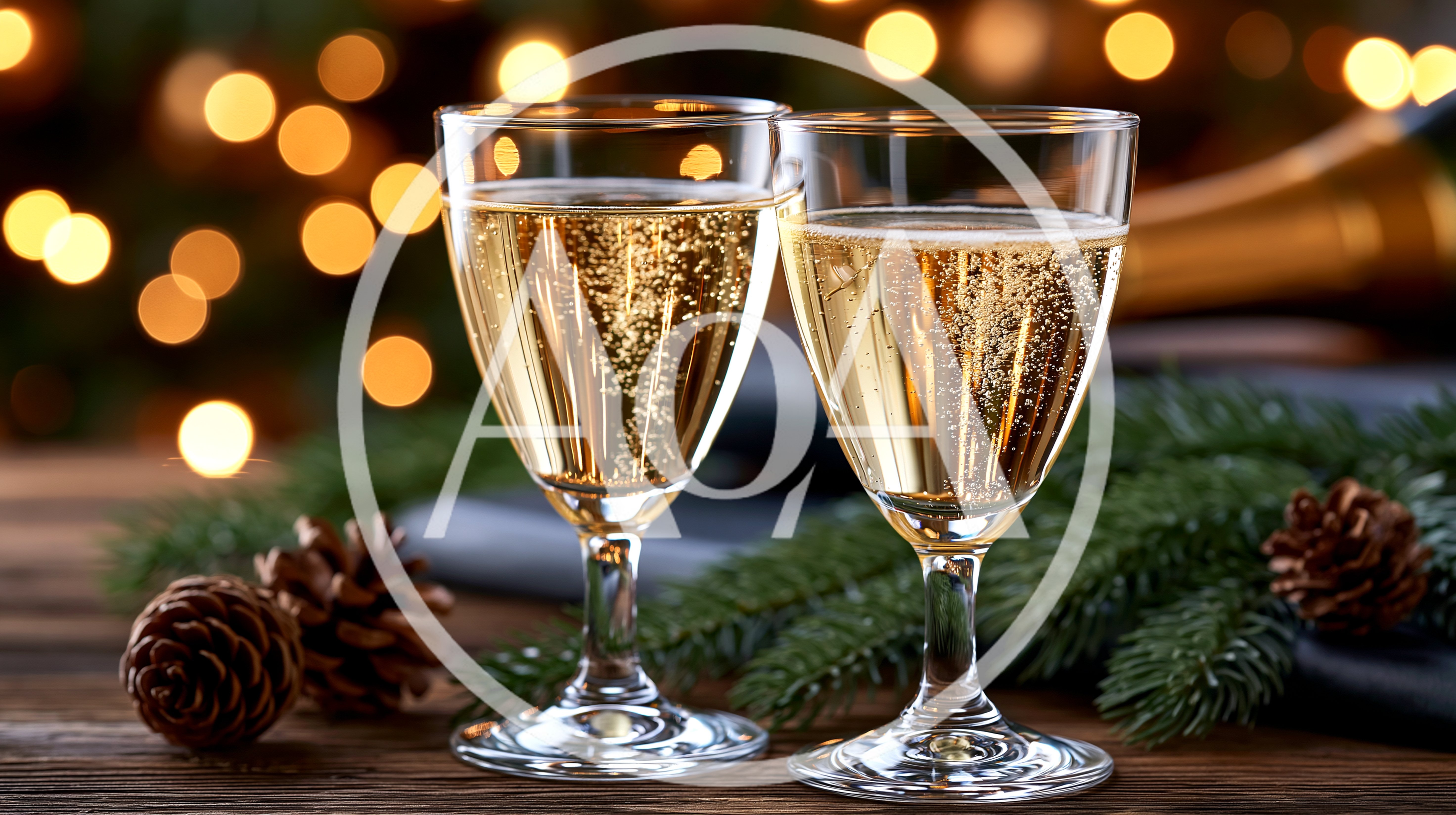 Two Glasses Of Sparkling Champagne For Christmas Celebration