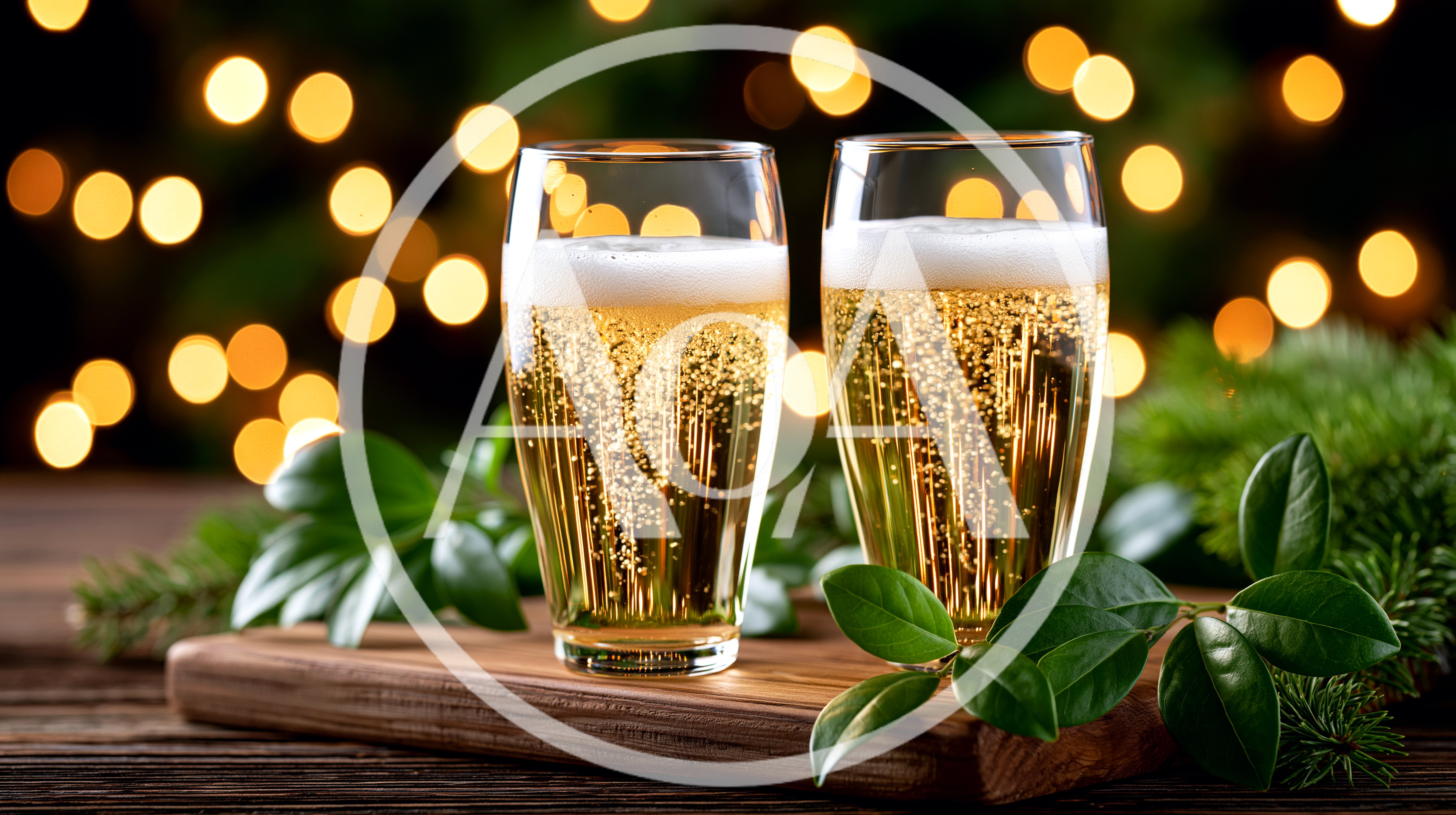 Two Glasses Of Sparkling Beer On A Wooden Board