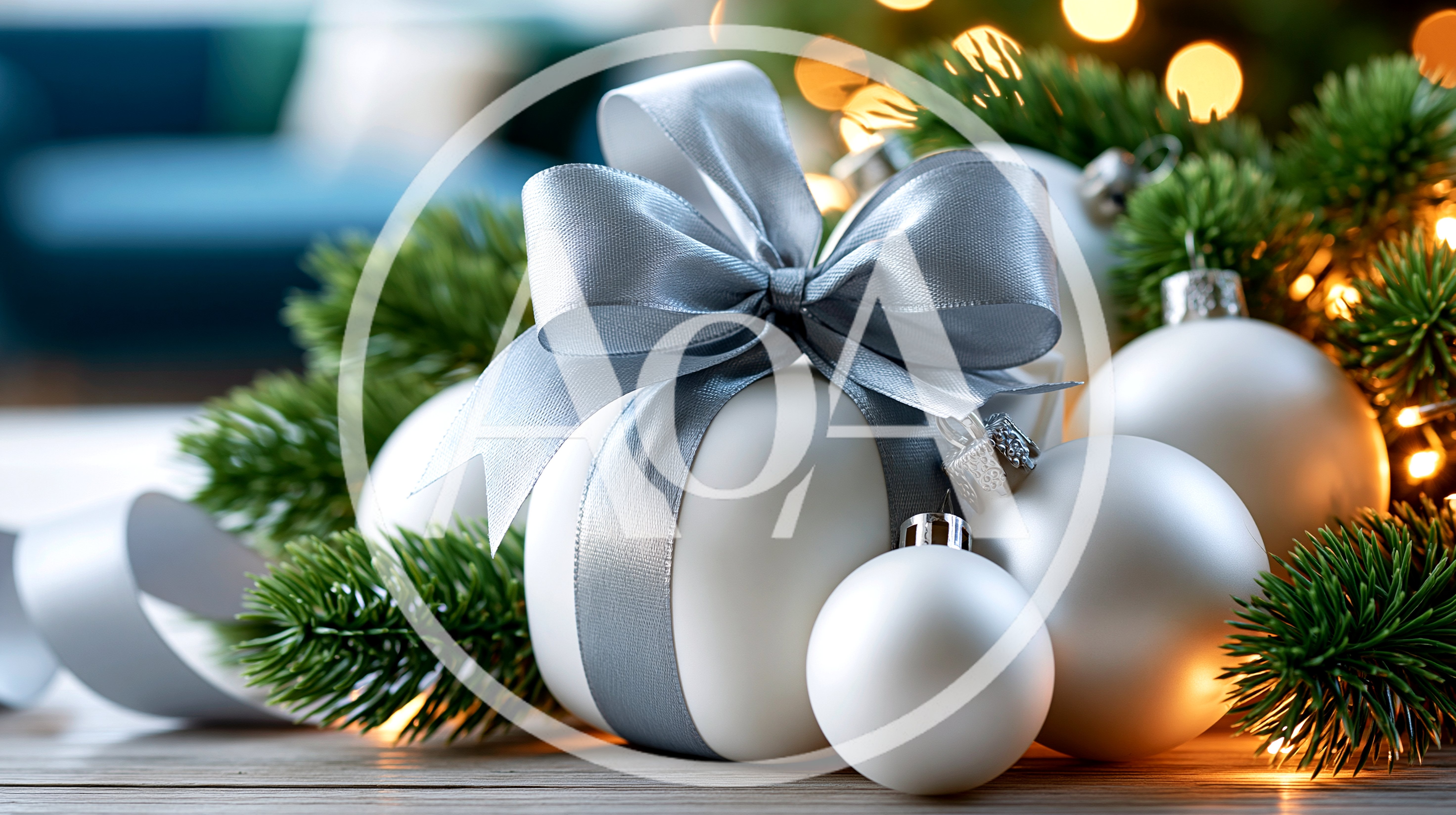 White Christmas Ornaments With Silver Ribbon Bow