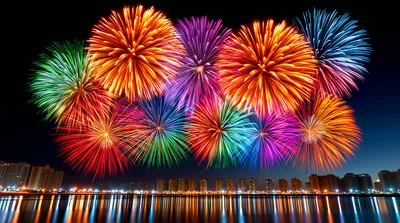 Vibrant Fireworks Display Over A City Skyline