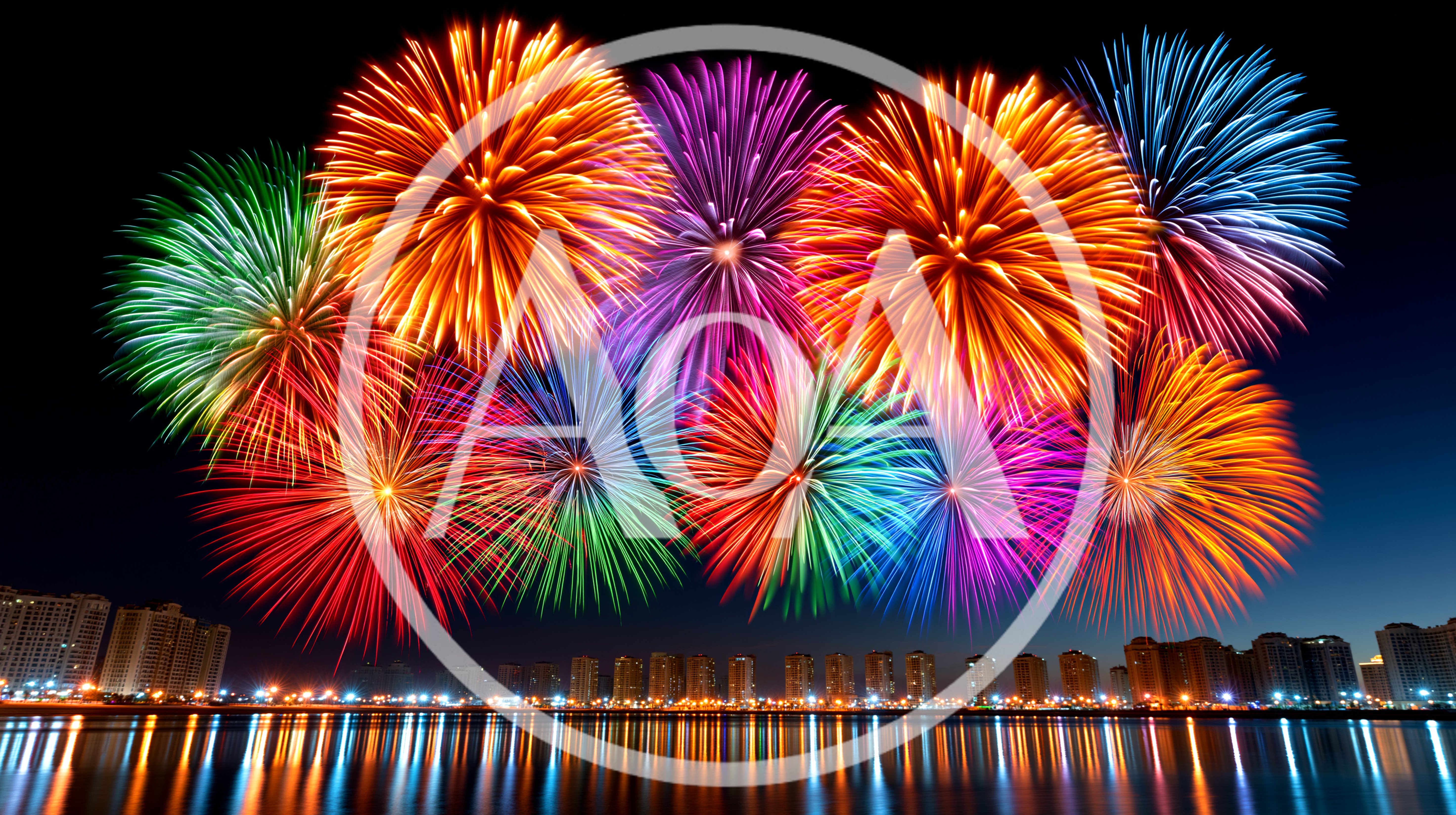 Vibrant Fireworks Display Over A City Skyline
