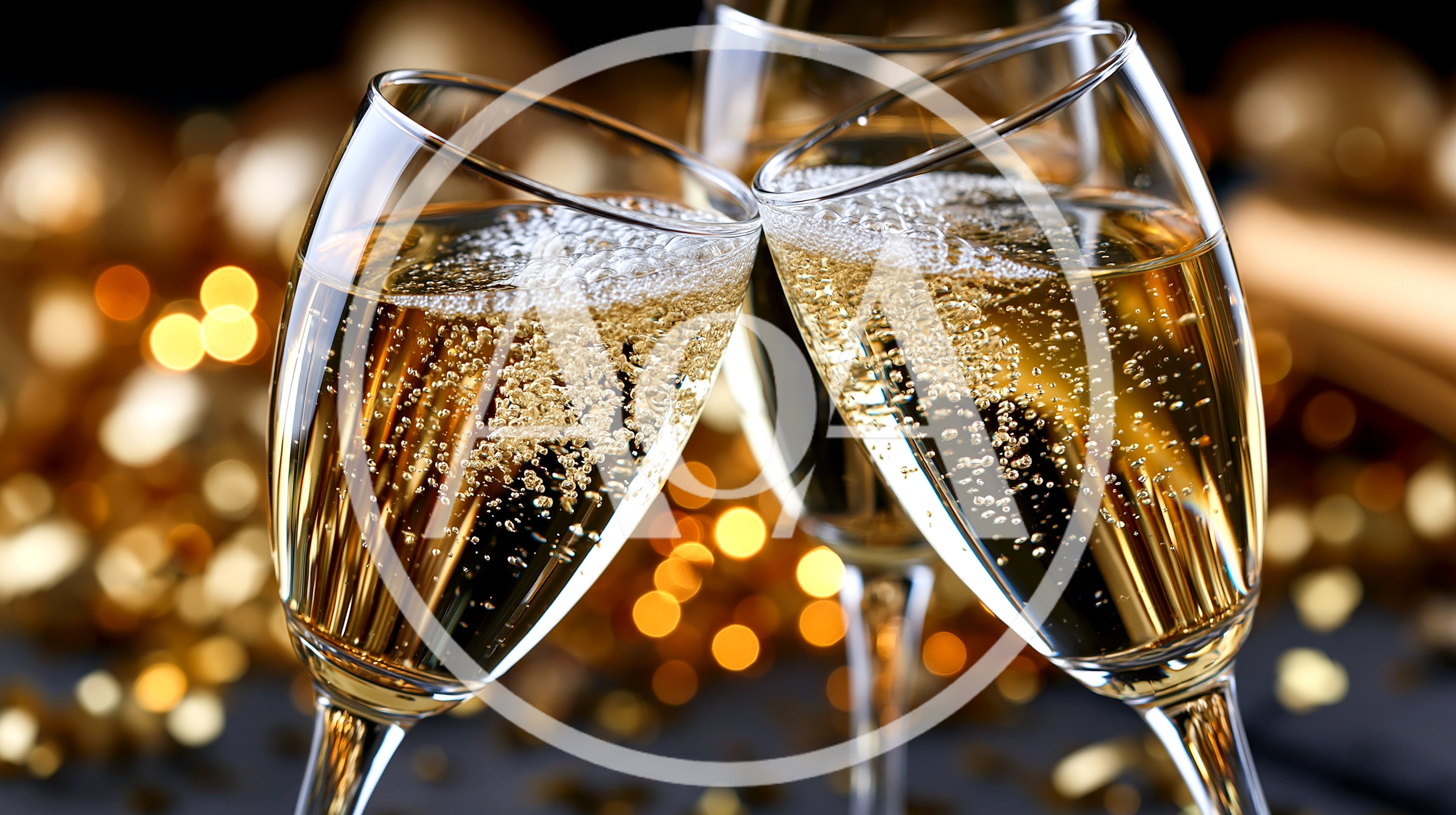 Two Champagne Flutes Toasting With Golden Bokeh Background