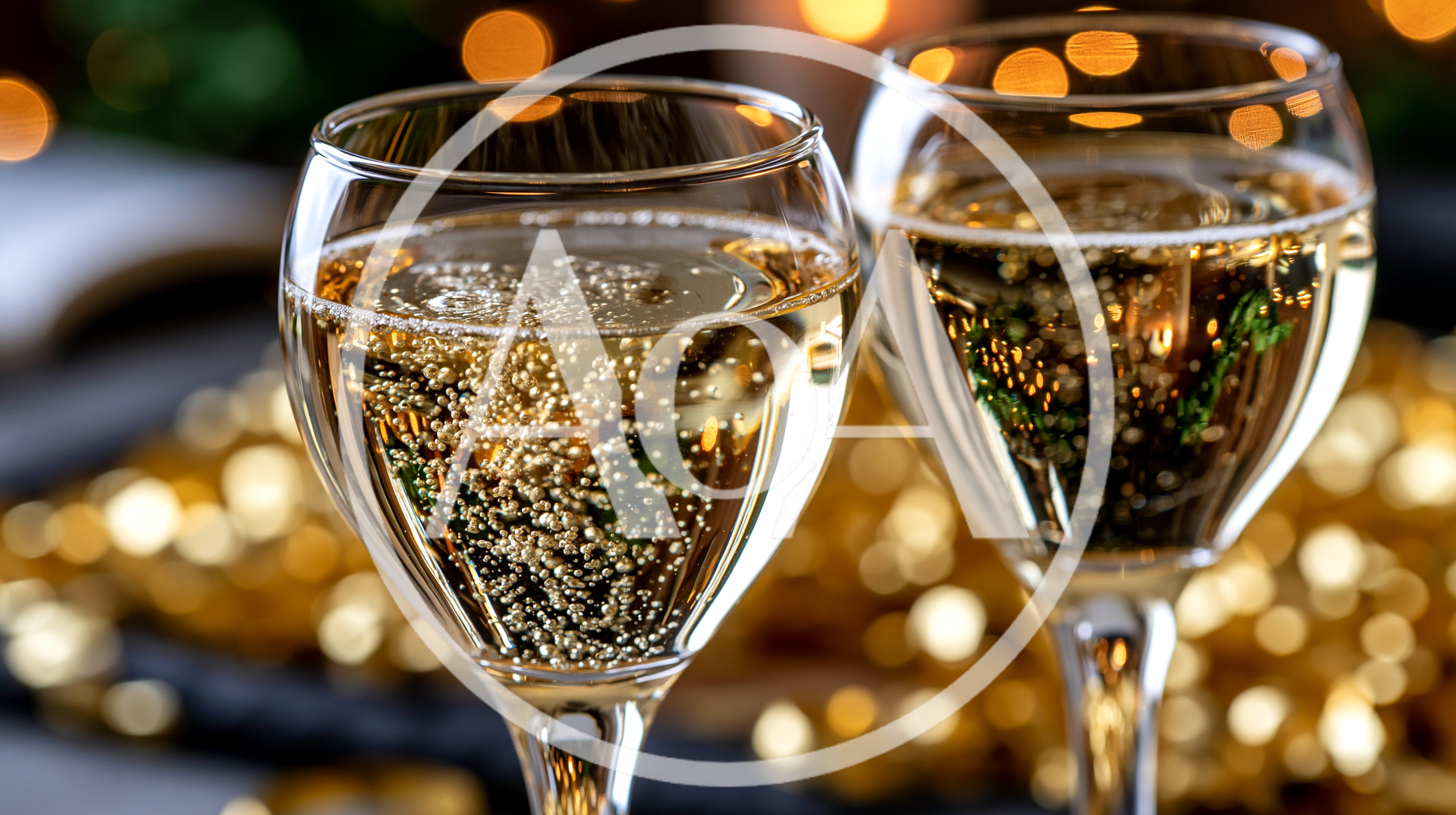 Two Glasses Of Sparkling Wine With Golden Bokeh Background
