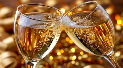 Two Champagne Glasses Toasting During A Celebration