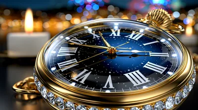 Elegant Gold Pocket Watch With Starry Night Dial