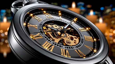 Close Up Of A Mechanical Skeleton Pocket Watch