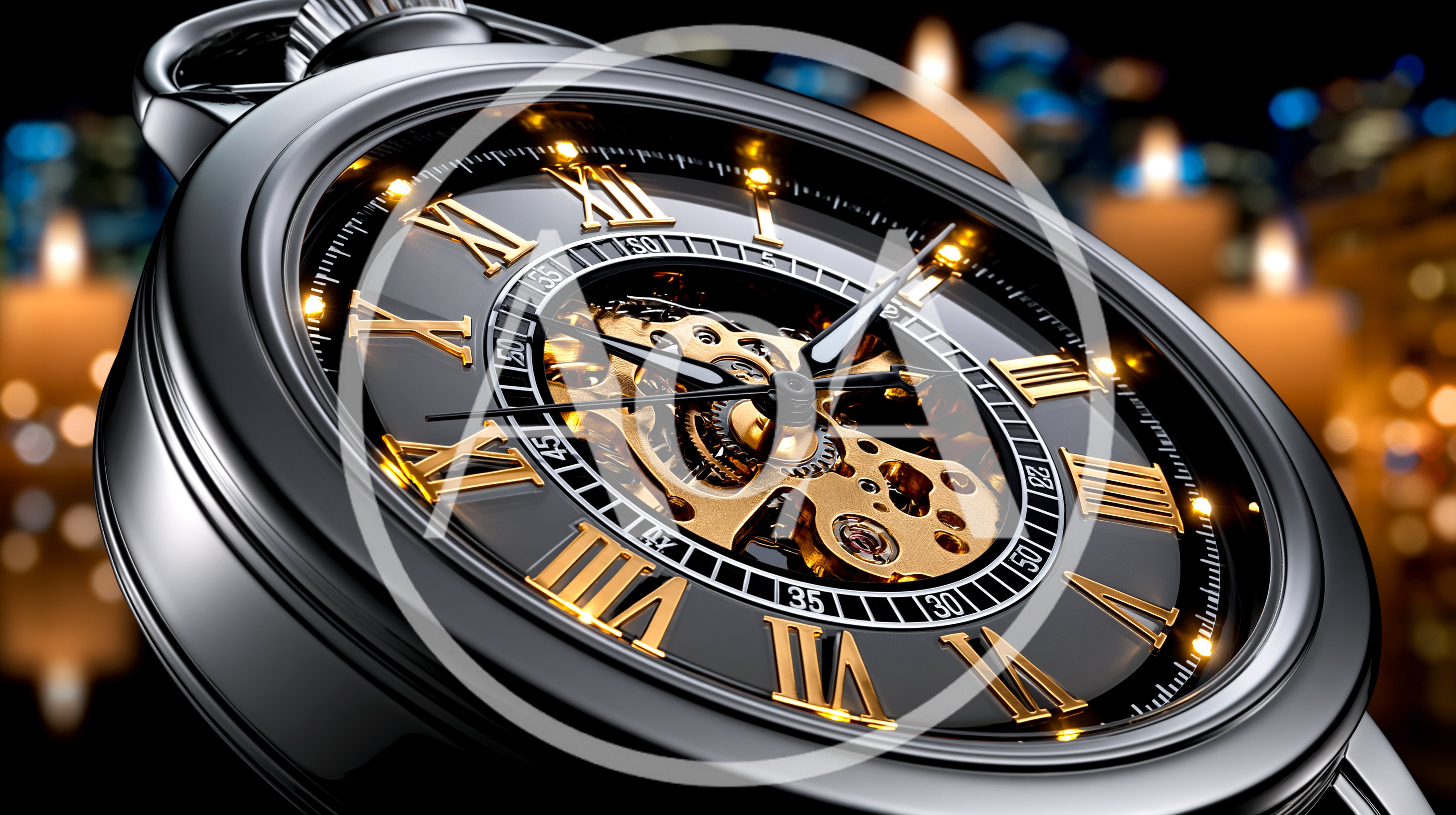 Close Up Of A Mechanical Skeleton Pocket Watch