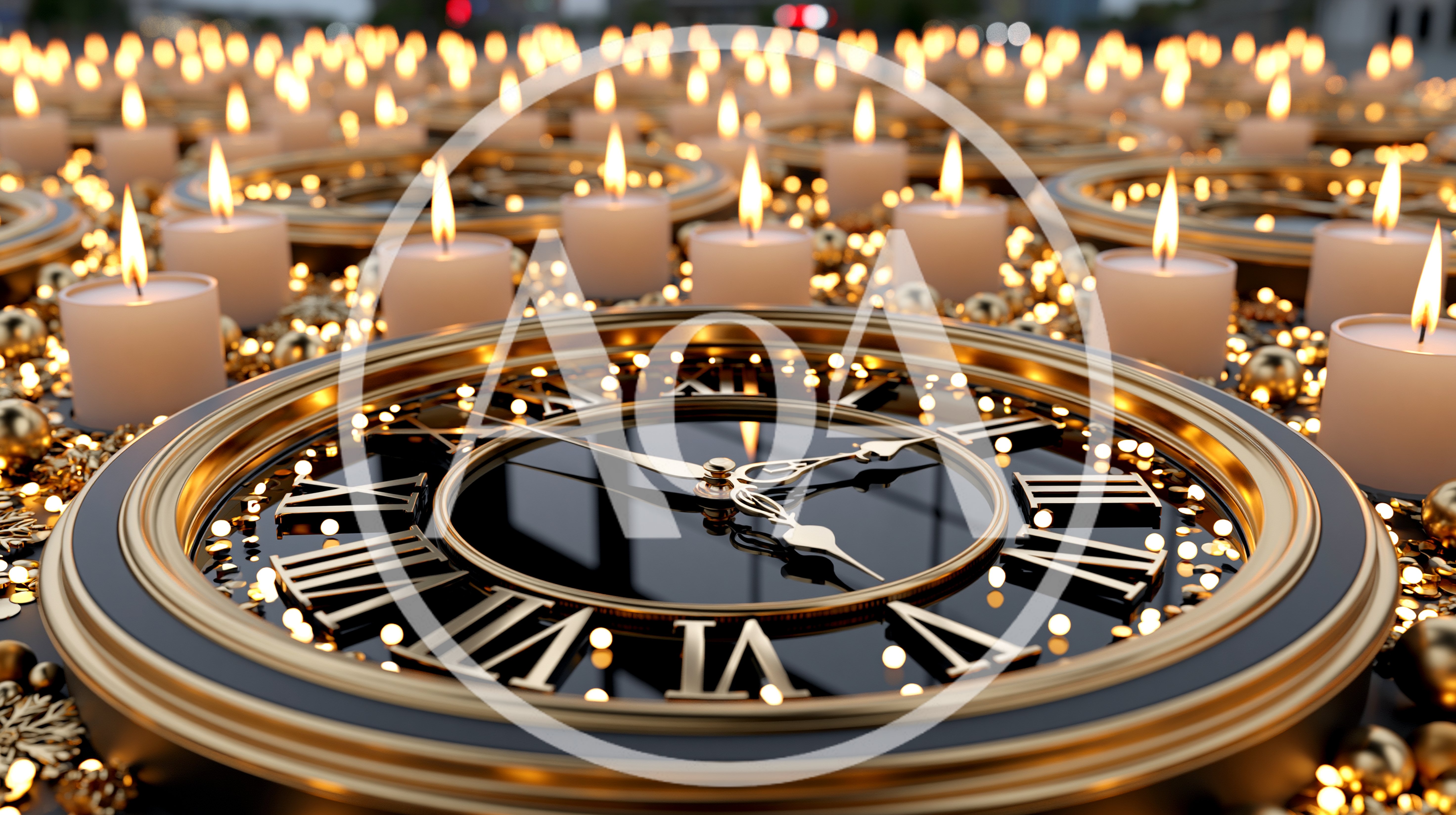 Golden Clock Surrounded By Glowing Candles
