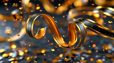 Golden And Black Ribbons With Floating Confetti