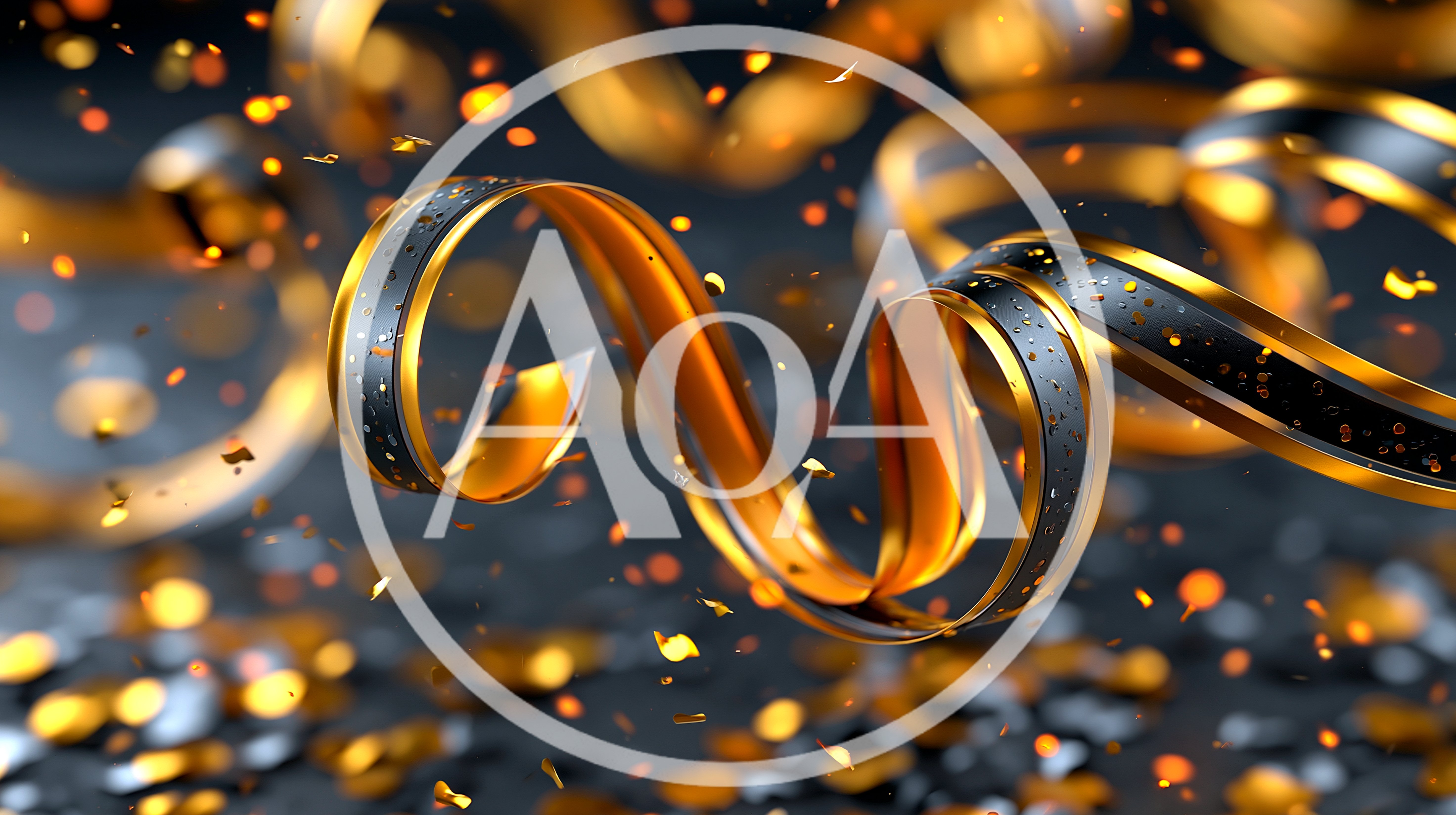 Golden And Black Ribbons With Floating Confetti