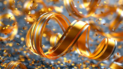 Abstract Golden Ribbons Floating With Glittering Particles