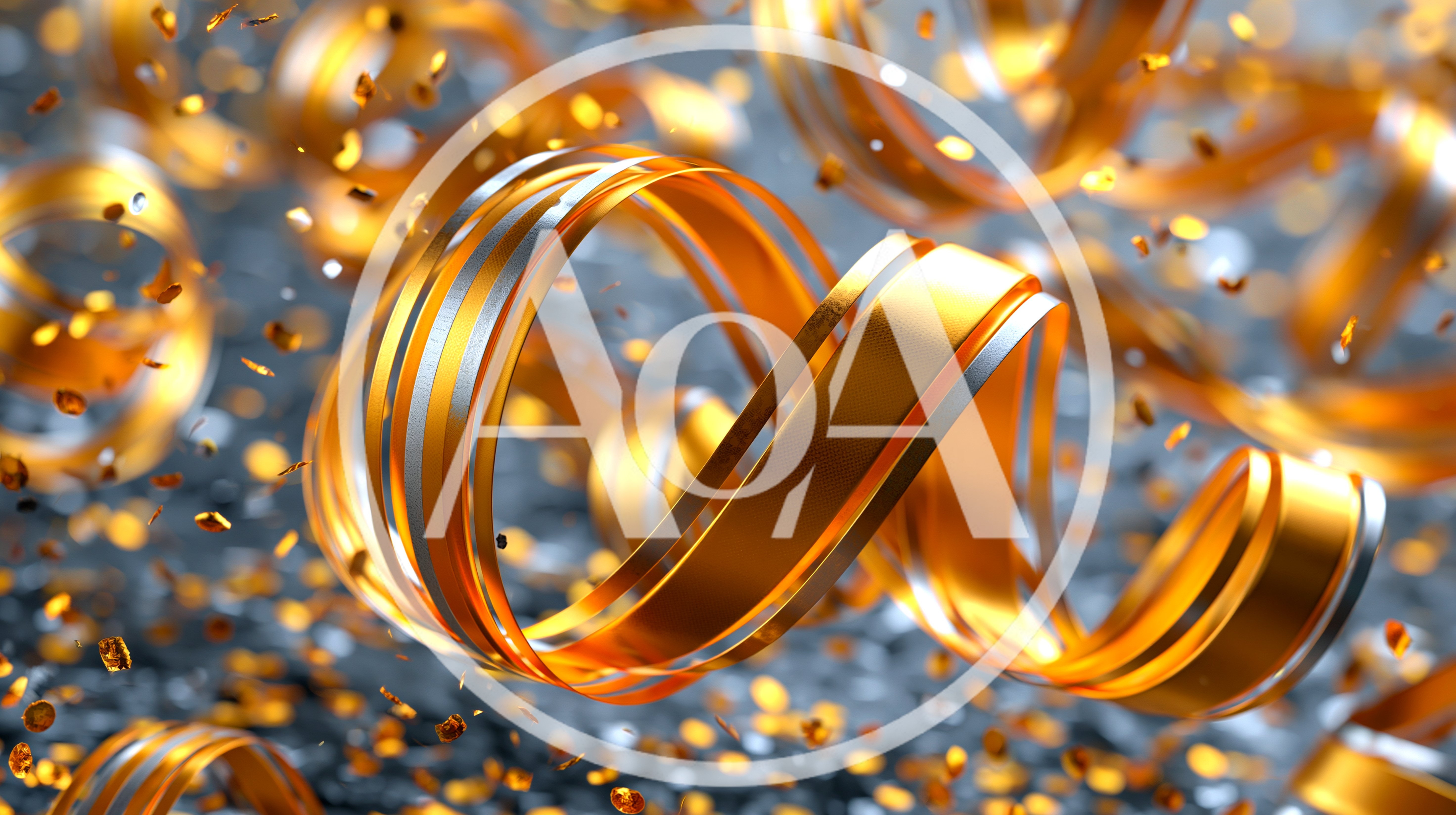 Abstract Golden Ribbons Floating With Glittering Particles
