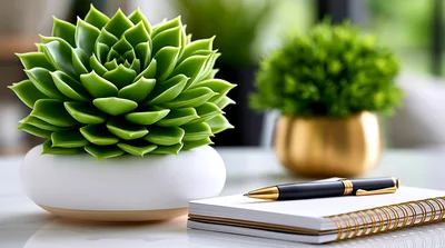 Succulent Plant And Notebook On A Desk
