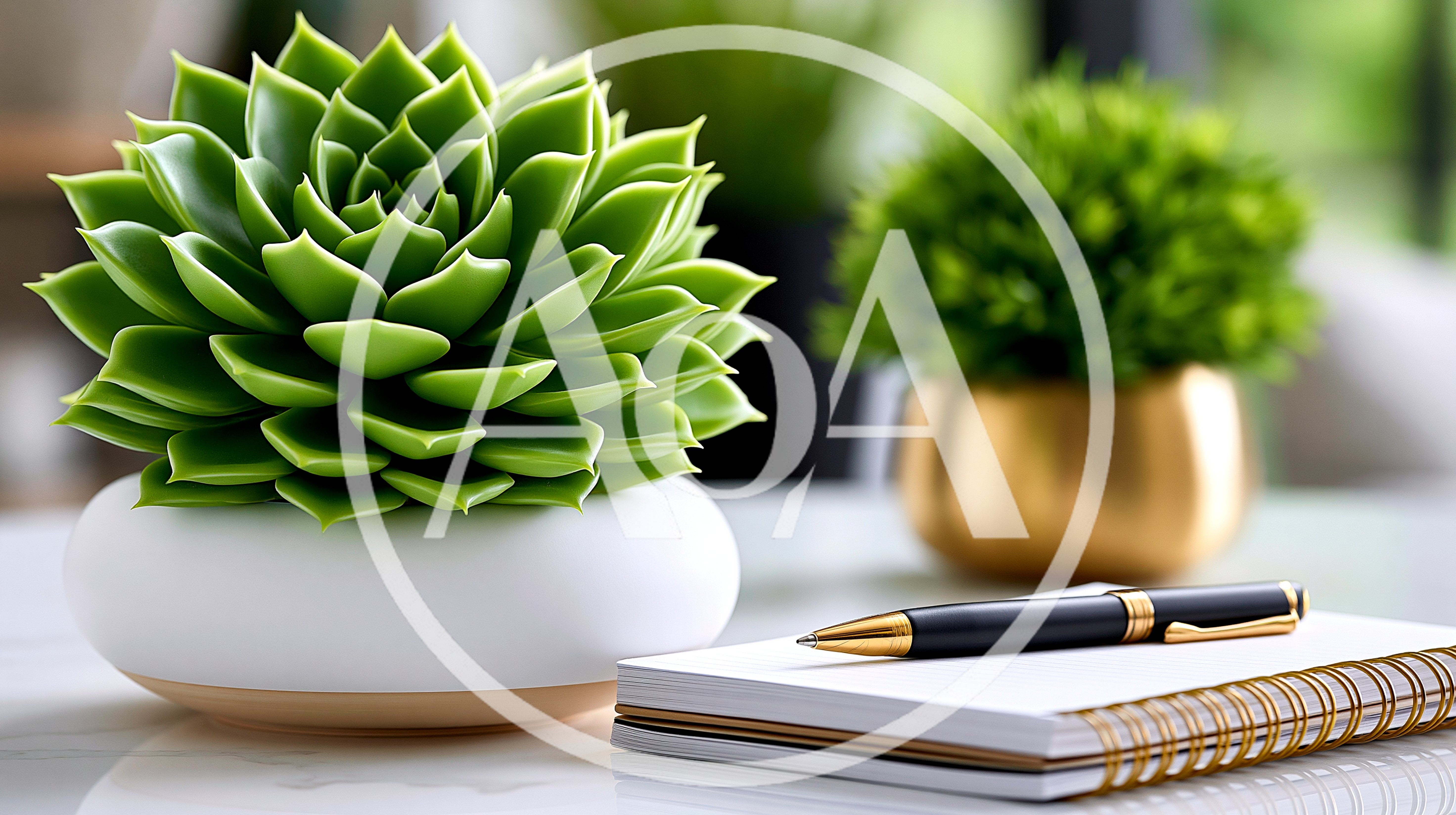 Succulent Plant And Notebook On A Desk