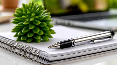 Silver Pen Resting On A Spiral Notebook