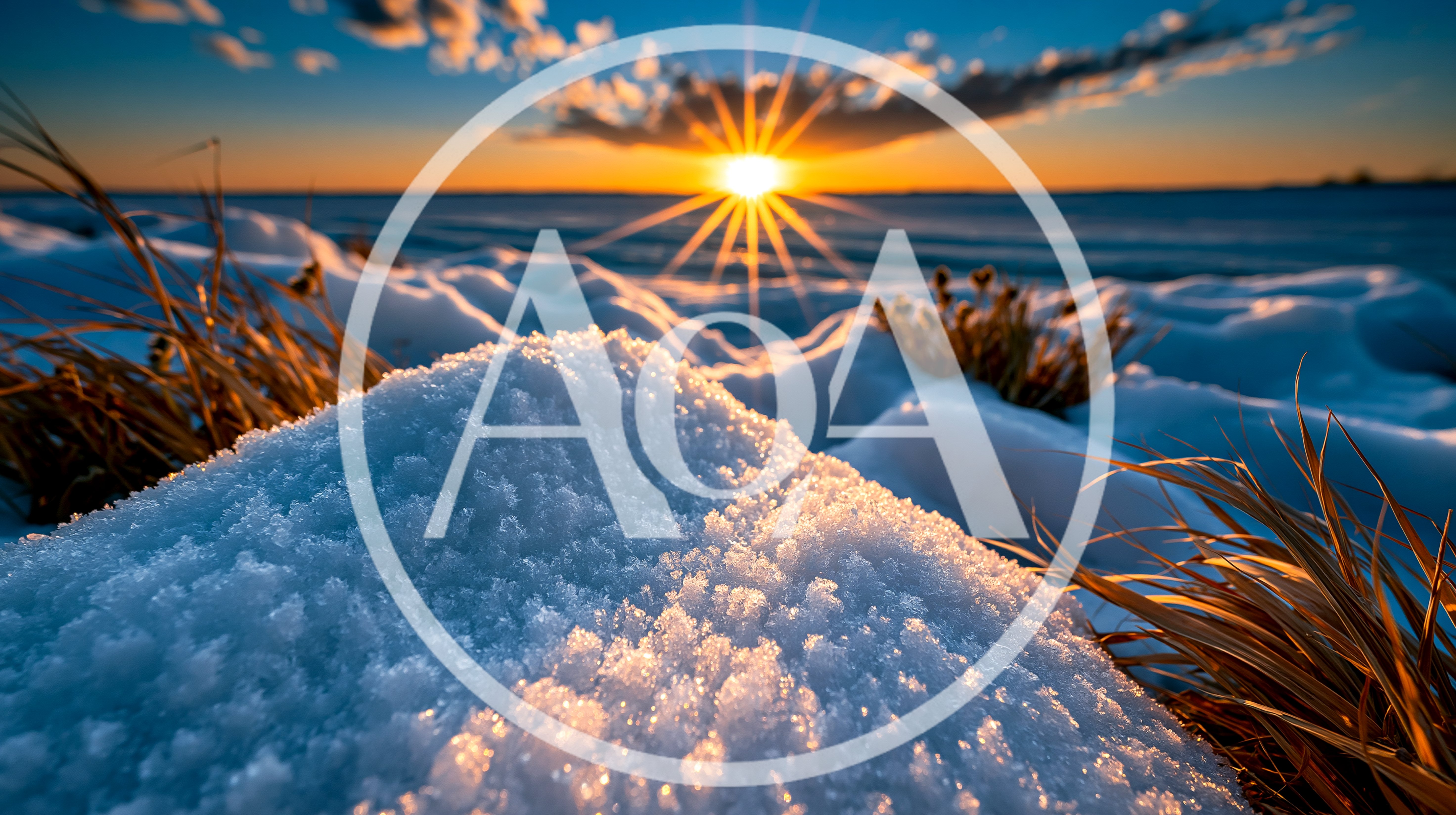 Golden Sunset Over Frozen Snowy Landscape