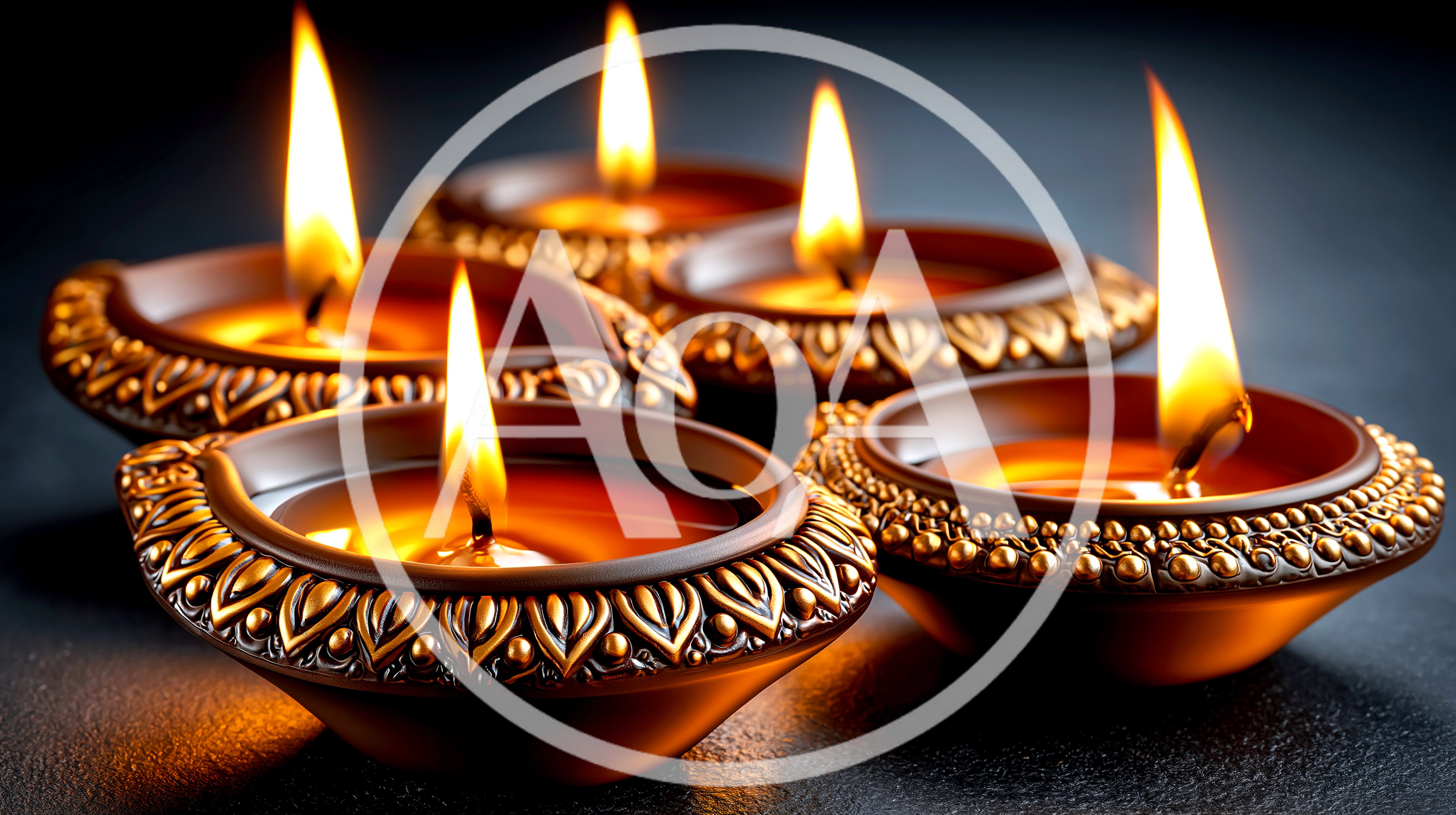 Lit Traditional Clay Diyas For Diwali Celebration