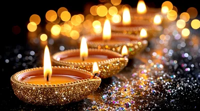 Glowing Diya Oil Lamps For Diwali Celebration