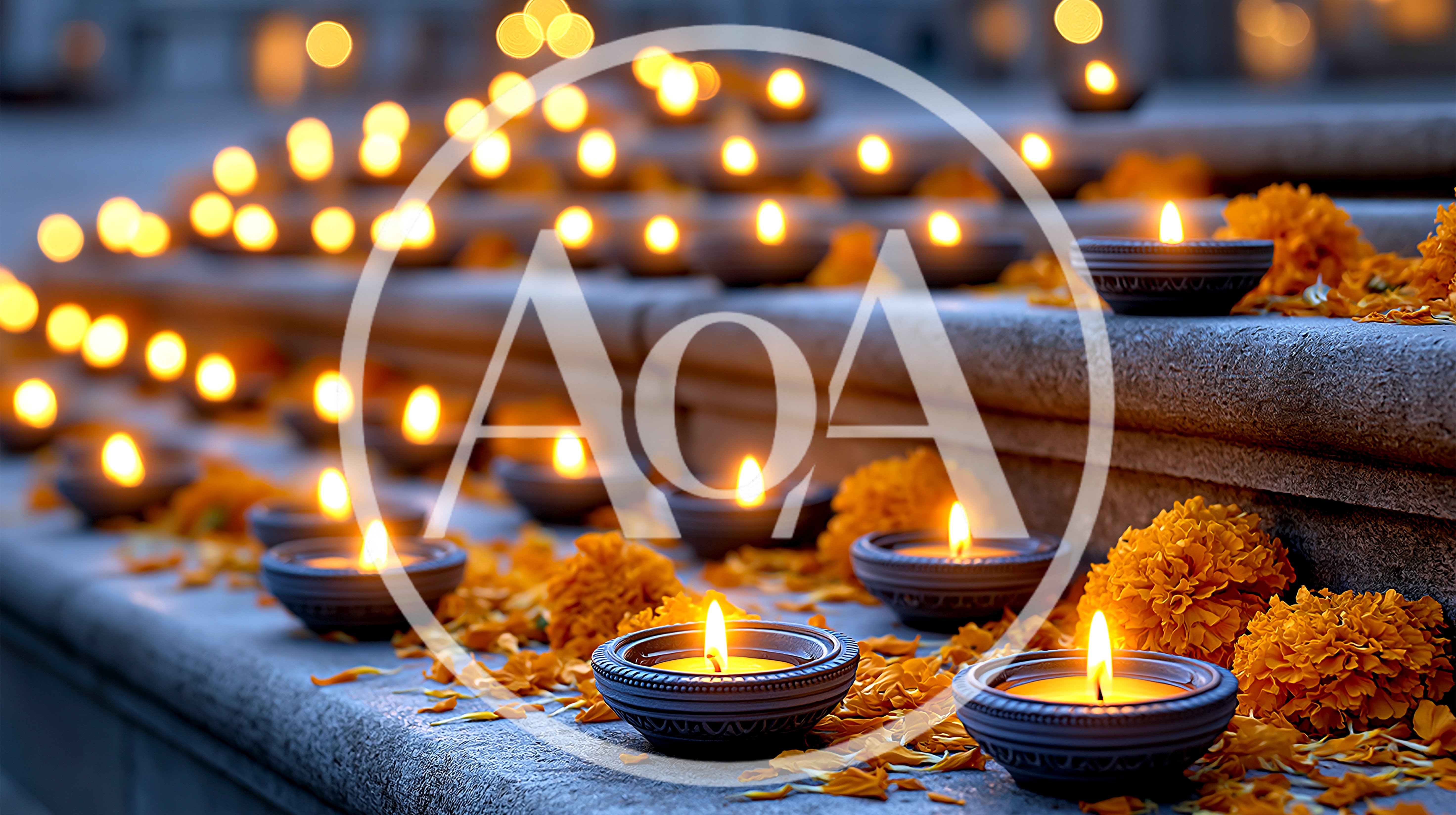 Diya Oil Lamps Arranged On Stone Steps