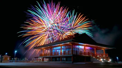 Vibrant Fireworks Display Over Traditional Japanese Temple
