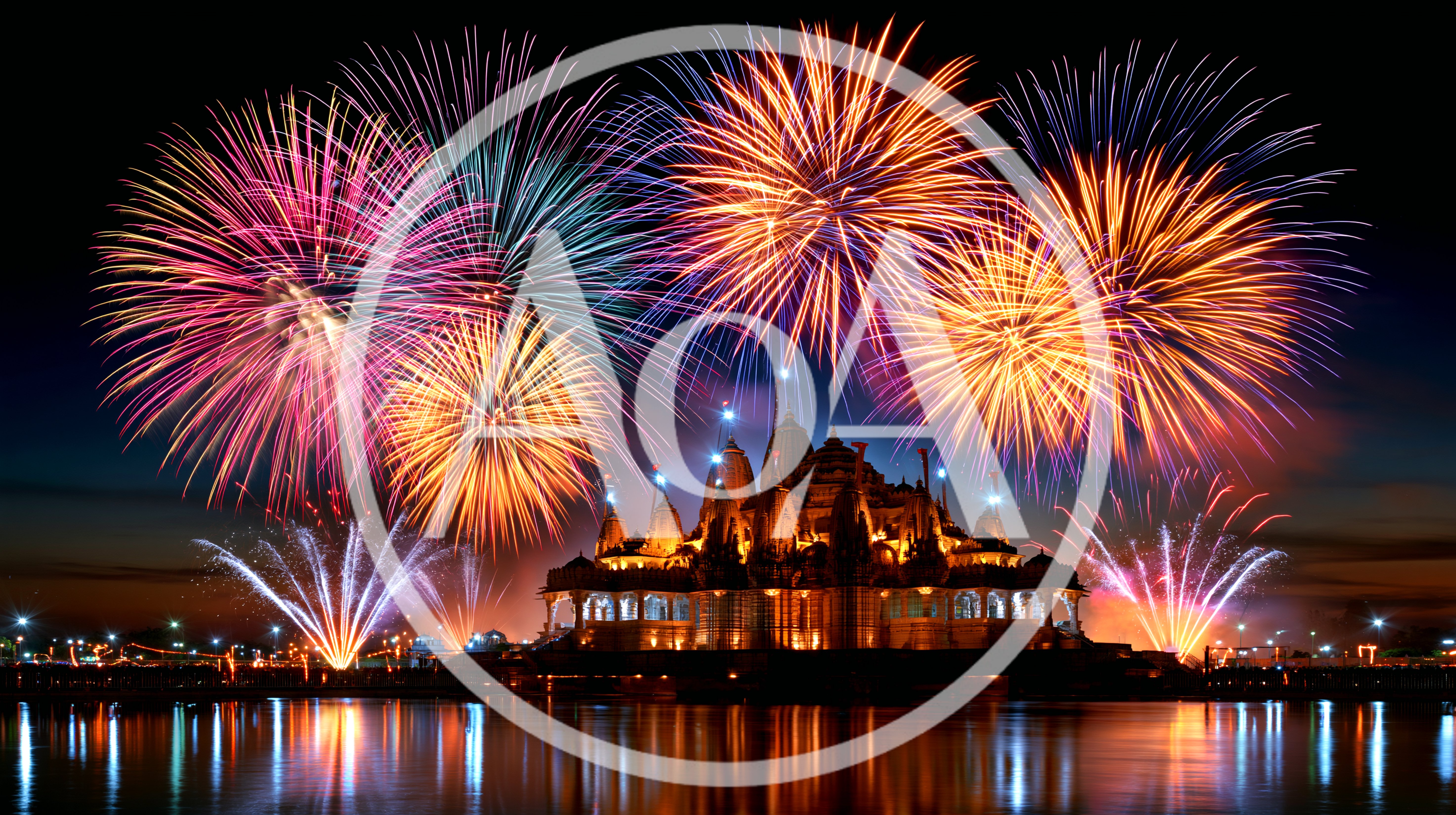 Fireworks Display Over A Hindu Temple At Night