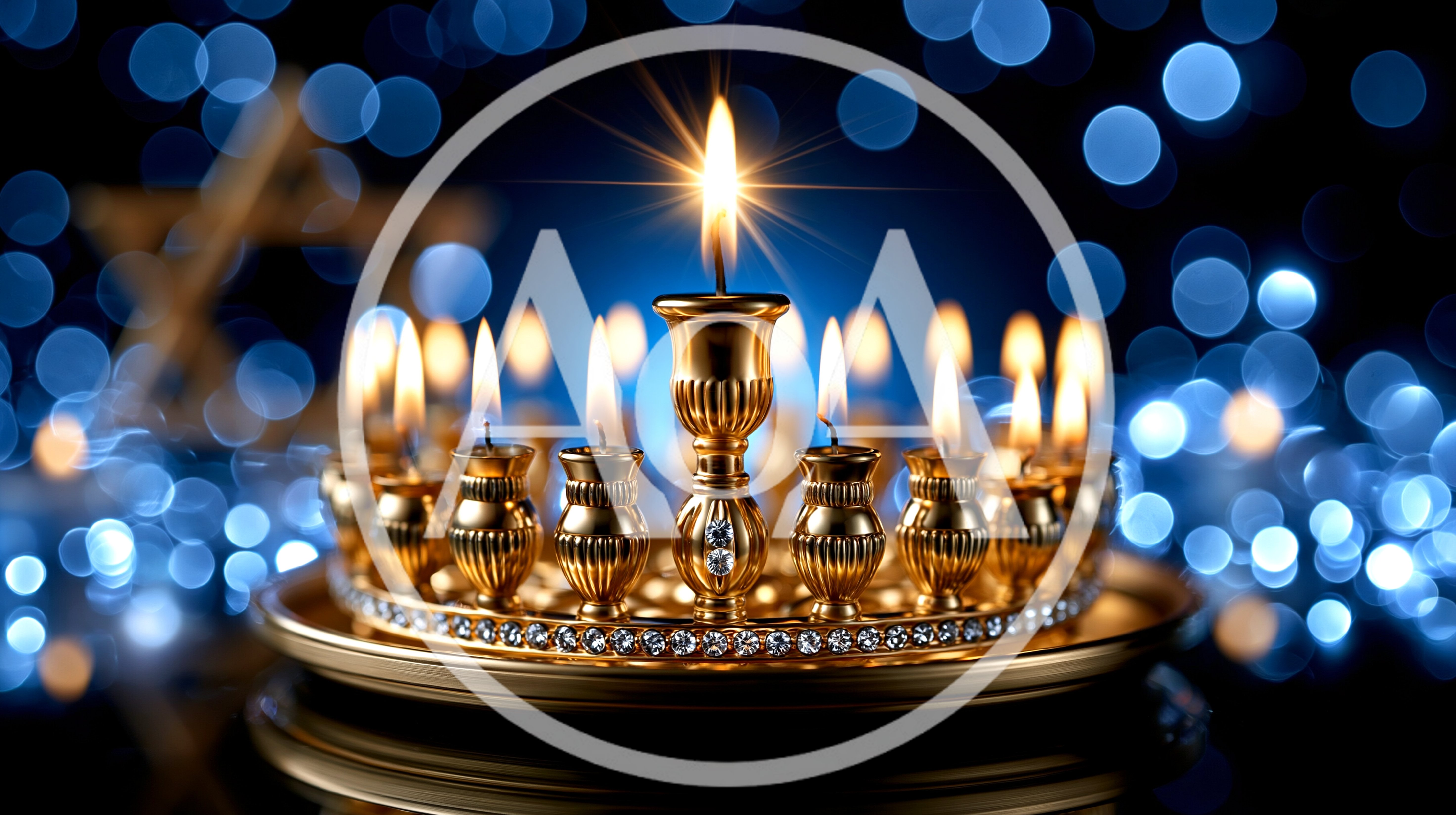 Golden Hanukkah Menorah With Lit Candles