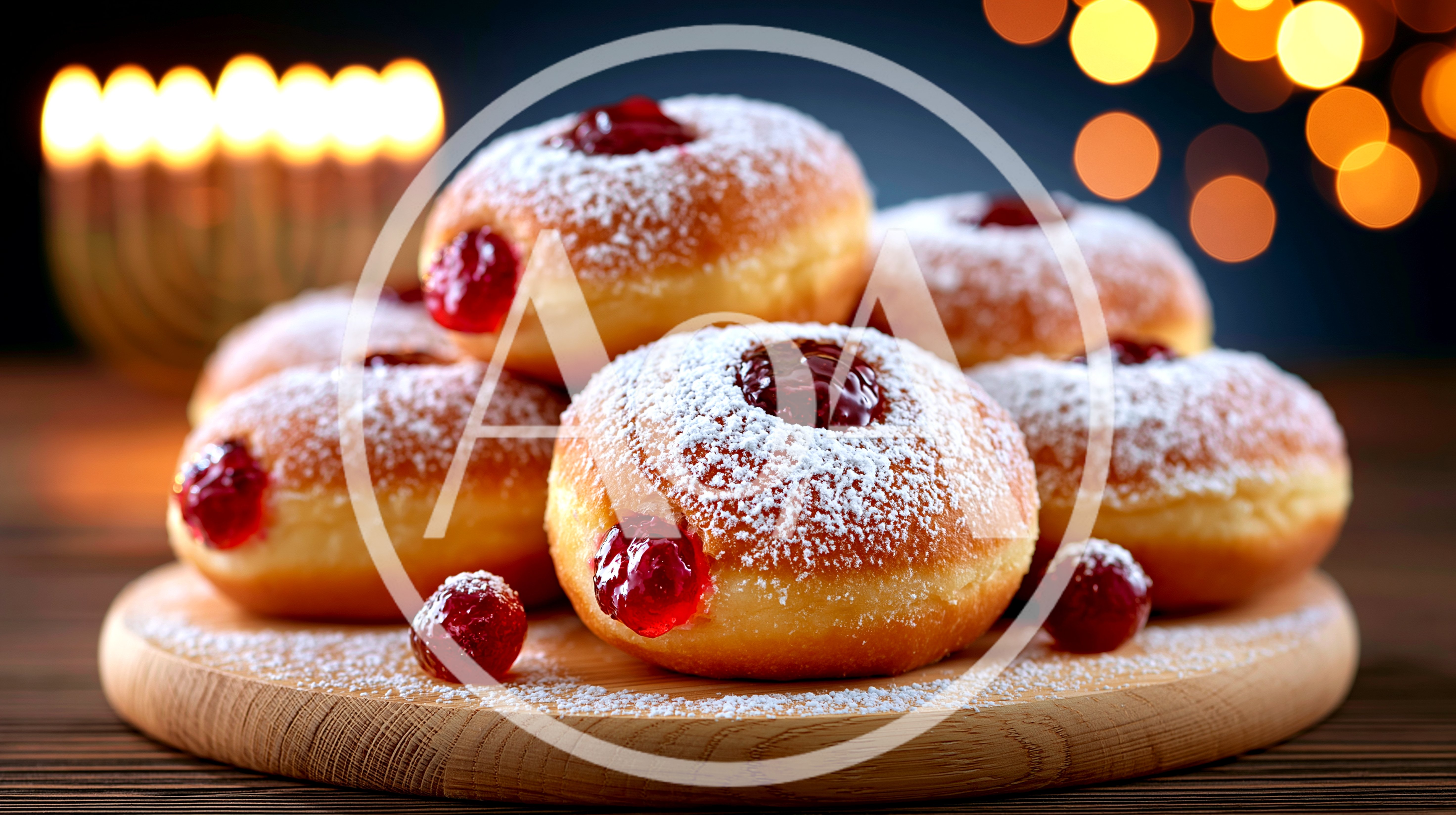 Sufganiyot Jelly Donuts On A Wooden Serving Board