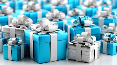 Blue Gift Boxes With White Ribbons