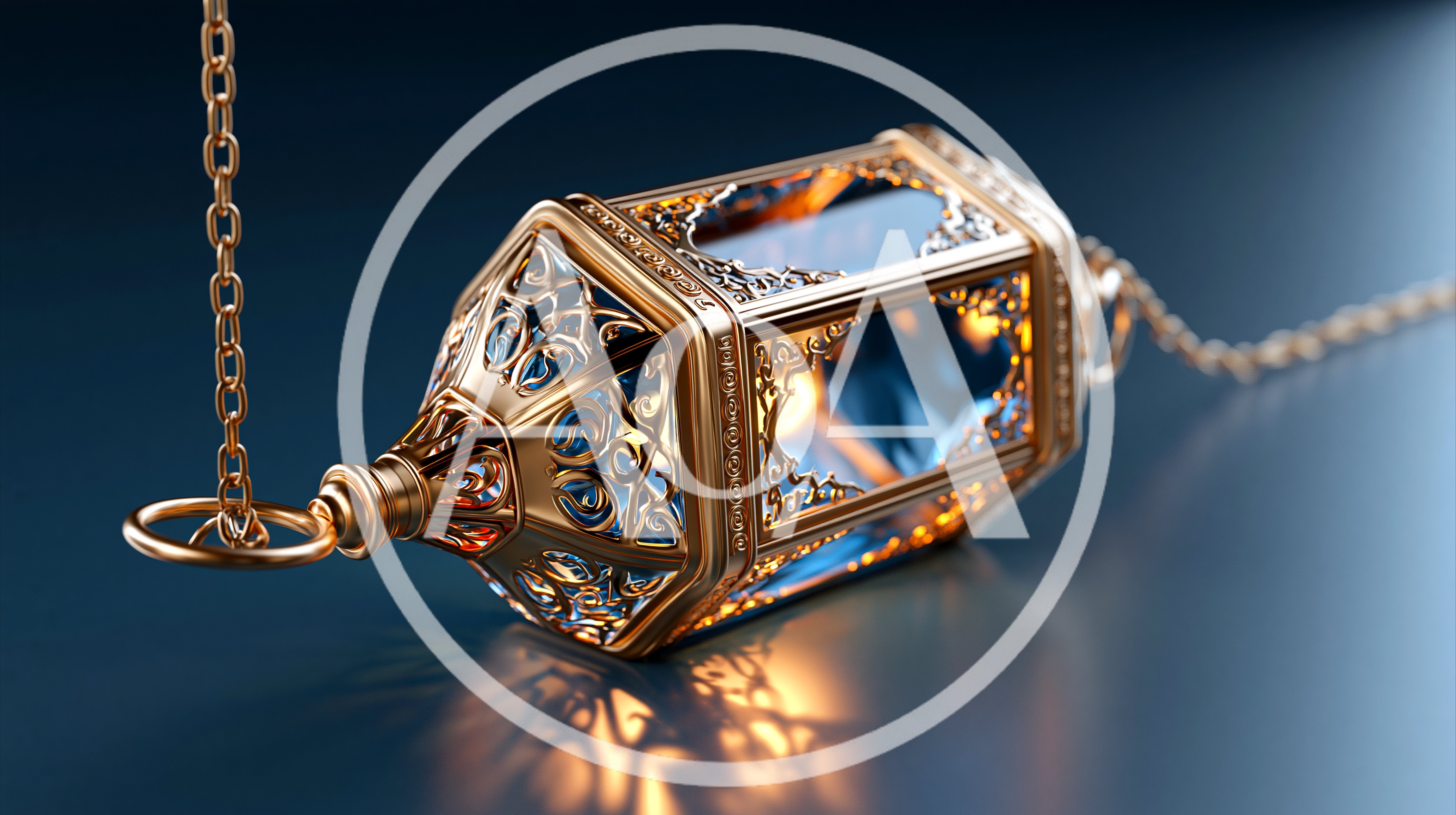 Ornate Golden Lantern Hanging On A Chain