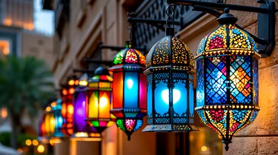 Colorful Moroccan Lanterns Hanging Along A Building Exterior