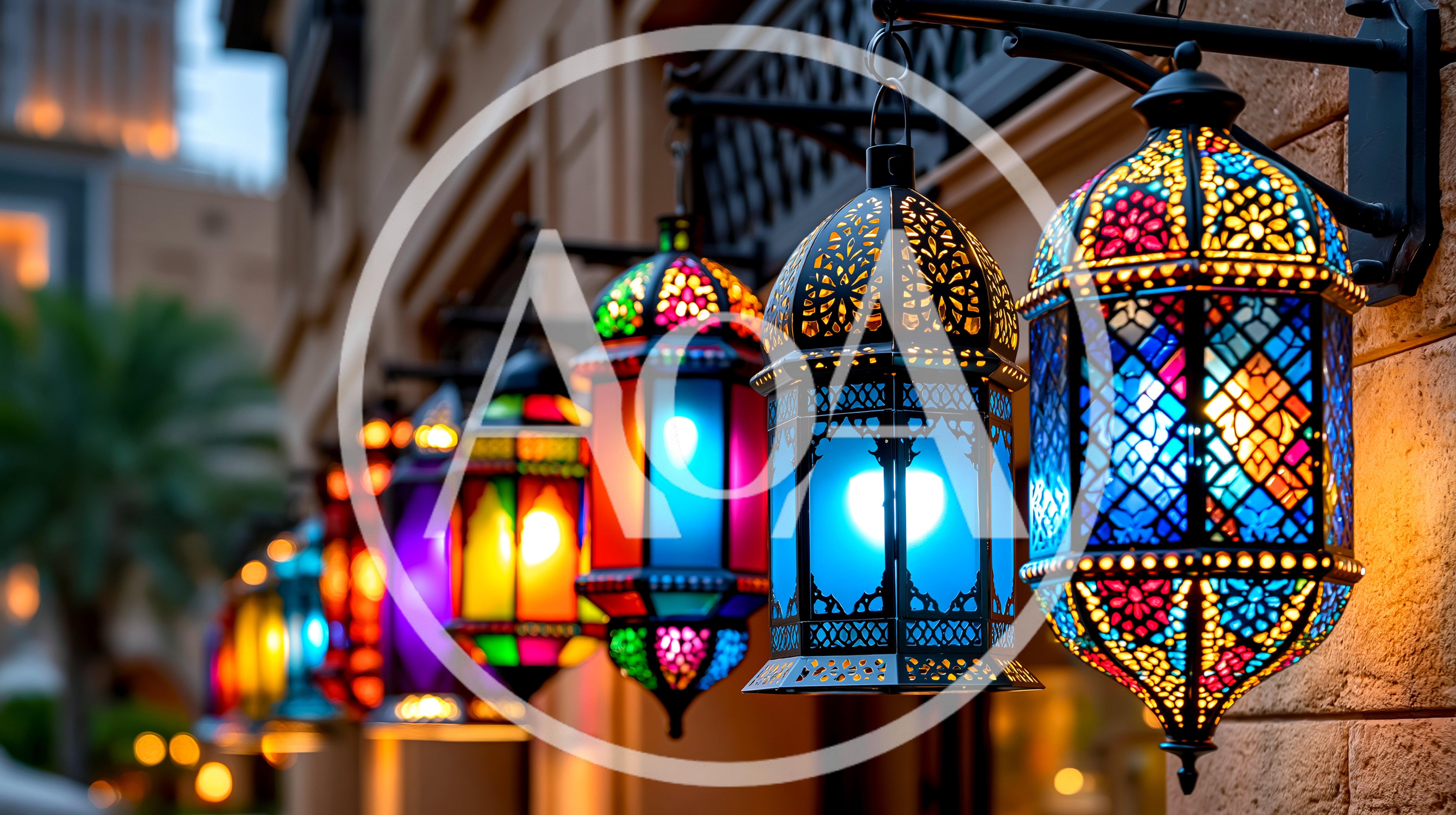 Colorful Moroccan Lanterns Hanging Along A Building Exterior