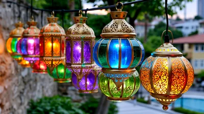 Colorful Decorative Lanterns Hanging Outdoors