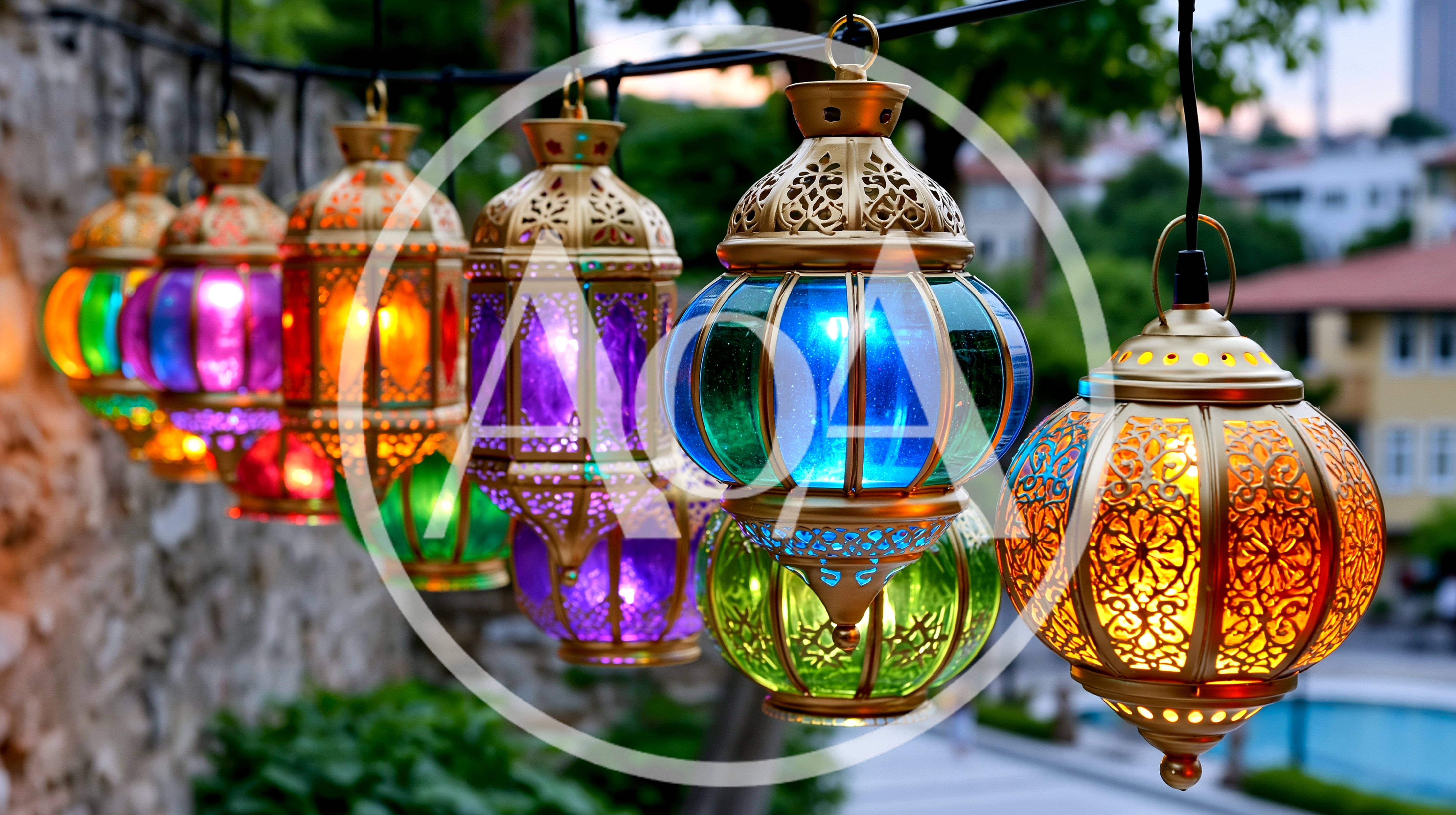 Colorful Decorative Lanterns Hanging Outdoors