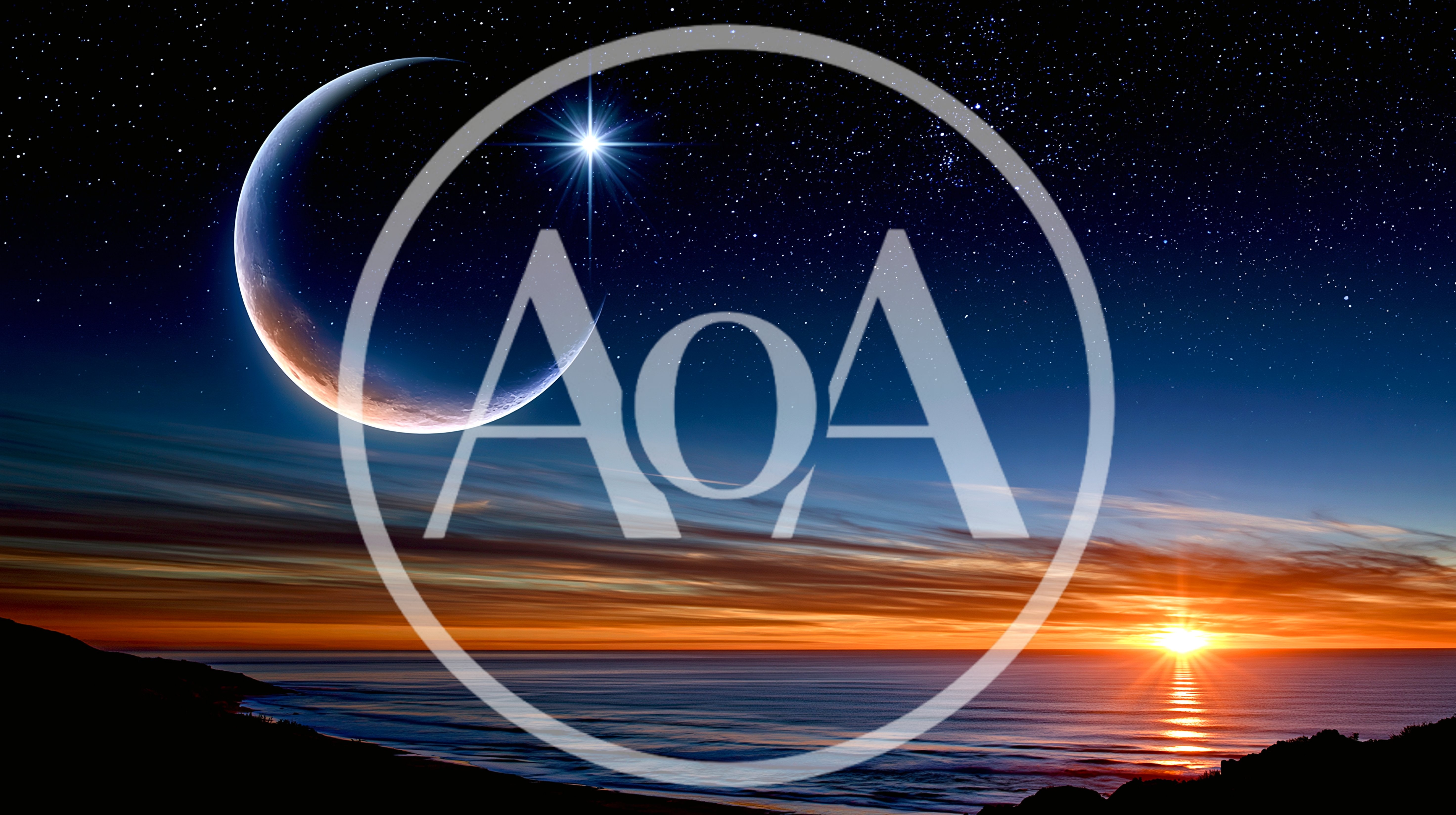Crescent Moon And Bright Star Over Ocean Sunset