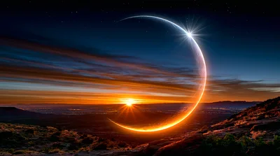Surreal Crescent Moon Over A Glowing Horizon