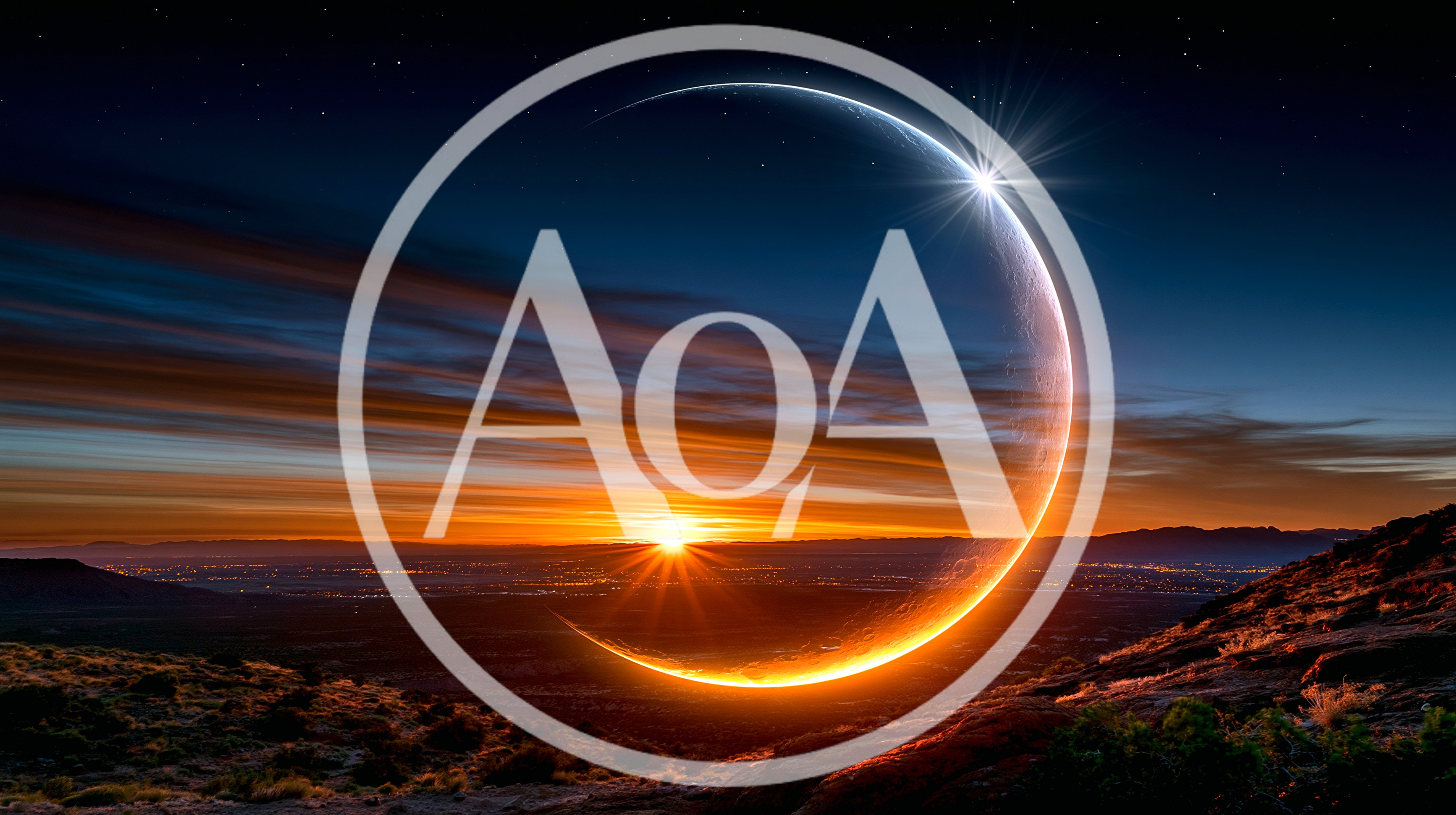 Surreal Crescent Moon Over A Glowing Horizon