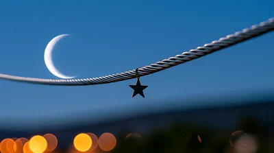 Crescent Moon And Star Ornament On Cable