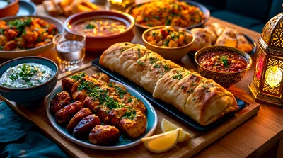 Traditional Middle Eastern Iftar Feast Spread