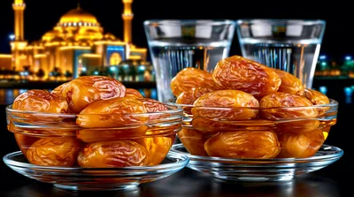 Two Bowls Of Dates With Water Glasses
