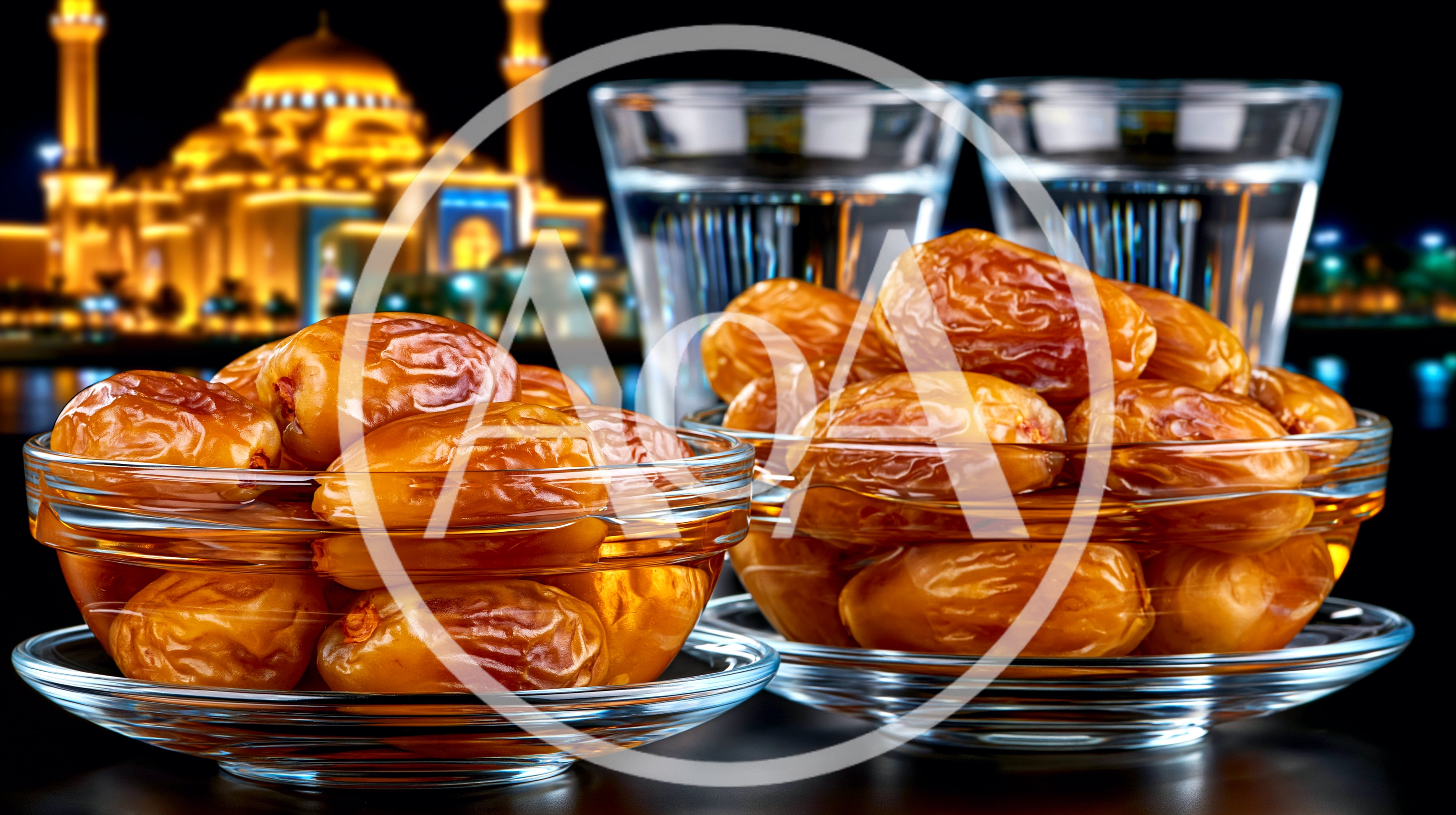 Two Bowls Of Dates With Water Glasses