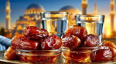 Dates and Water Glasses for Ramadan Iftar