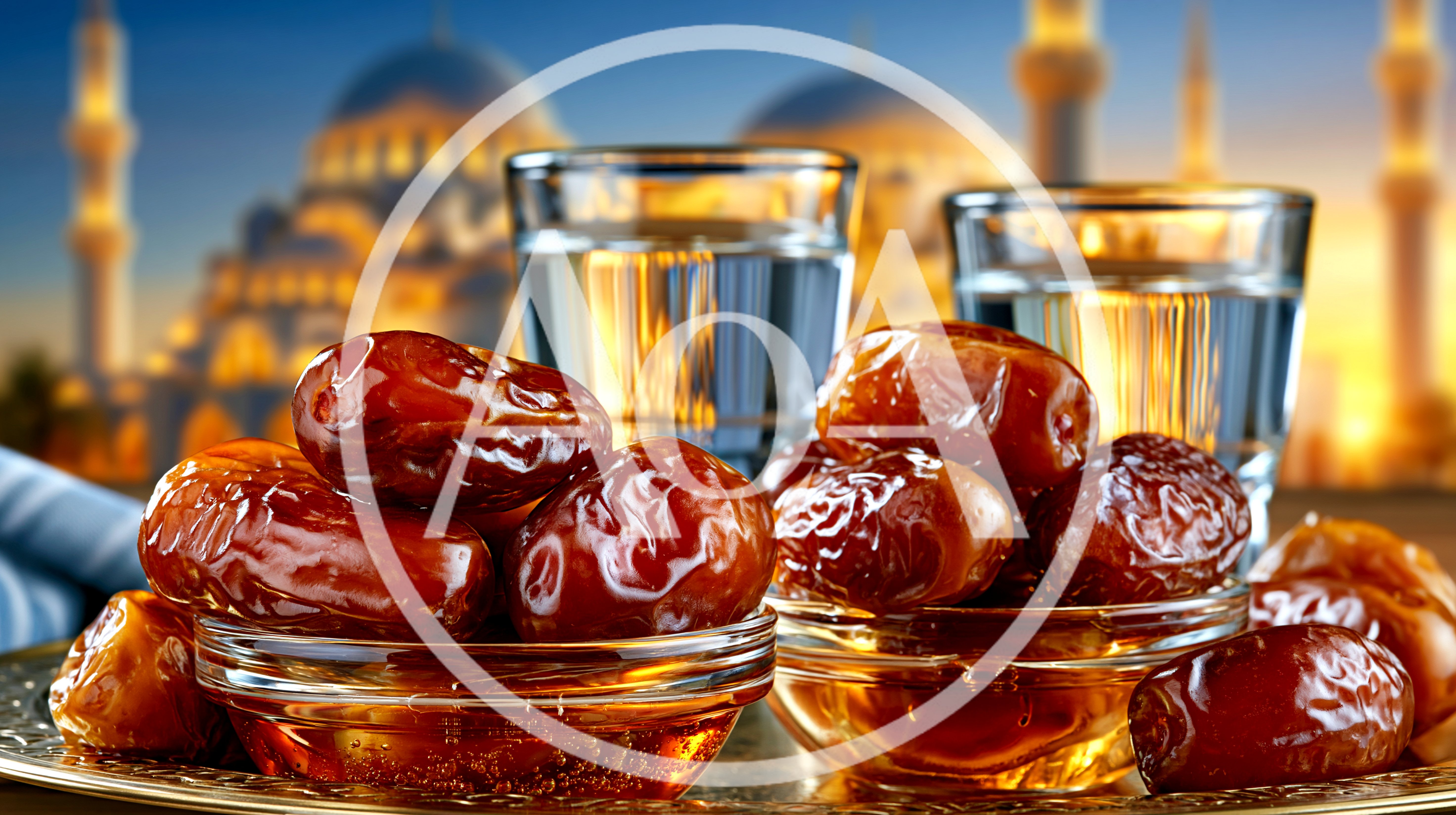 Dates and Water Glasses for Ramadan Iftar