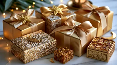 Elegant Gold Gift Boxes For Ramadan Celebration